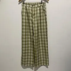 グリーン系チェック ワイドパンツ