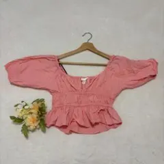 ［H&M］バルーンスリーブトップス（XS）ピンク　フリル