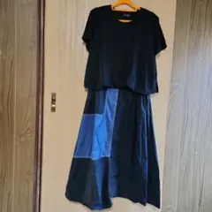 TRUSE ブラック パッチワーク ロングワンピース