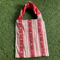 赤と白のストライプミニトートバッグ