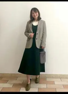 【美品】UNIQLOブラッシュドジャージージャンパースカート Lサイズ グリーン