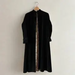 ヴィンテージ ロングコート 日本製 スエード調 黒 レオパード柄 9号