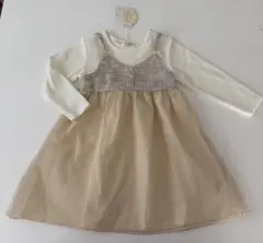 ベージュ・ホワイト 長袖　ワンピース 100 セレモニー　お祝い　おしゃれ