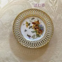 マイセン 透かしプレート 美品 小花 フワラー 金彩 ピアスエッジ 20.5