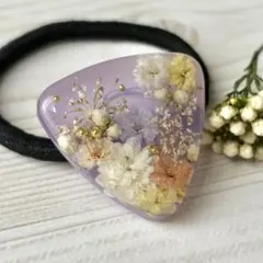 ドライフラワー ヘアゴム マトリカリア 花 ピンク パープル レジン