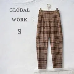 グローバルワーク　タックテーパドパンツ　イージー　ウエストゴム　タータンチェック
