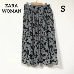 ZARA WOMAN ギンガムチェック花柄スカート プリーツ Sサイズのサムネイル