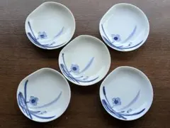 昭和レトロ 染付 花の小皿 5枚セット 11cm 銘々皿
