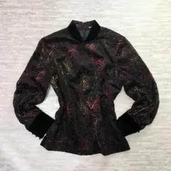 90's Vintage 日本製 レトロ アニマル シースルー ベロア　トップス