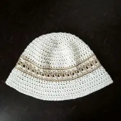 クロシェハット　クラッシャーハット　バケットハット　オフホワイト　透かし模様
