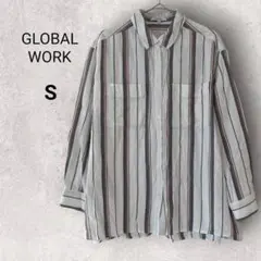 グローバルワーク ストライプシャツ S ホワイト ネイビー 春夏 カジュアル