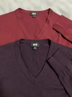 エクストラファインメリノVネックセーター（長袖）L 紫赤系 2枚セット