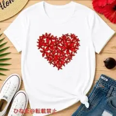 夏セール！ティアレ♡赤いハートフラワーTシャツ・M♡フラダンス ハワイアンのサムネイル