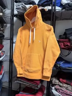 美品 Champion リバースウィーブ パーカーオレンジ 刺繍ロゴ