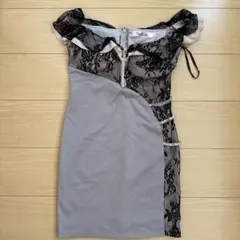タイトフィットレースドレス グレー×黒