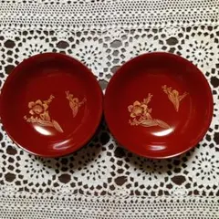 NO.382 朱塗りに金彩草花文様の小皿 漆器 輪島塗　6枚セットのサムネイル