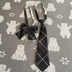 グレー系チェック柄 リボン・ネクタイセット