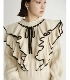 最終値下げアイボリー フリルニットセーター　リリーブラウン　snidel