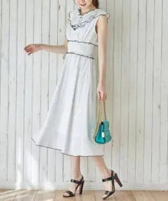 新品タグ付トッコクローゼットドットフリルウエストシャーリングワンピース