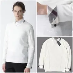 未使用ブラックレーベルクレストブリッジ Vネックウールニットセーター 白メンズM