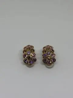 スワロフスキー　イヤリング　大振り　葡萄　花　ピンク　ゴールド　パープルストーン