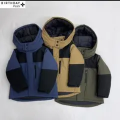 birthday plus配色中綿コート ベージュ・ブラック100