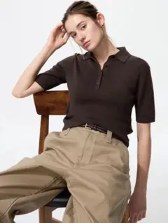 UNIQLO ユニクロ　ポロセーター半袖　ダークブラウン　L