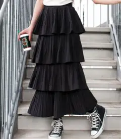 SpRayプリーツティアードフリルロングスカート