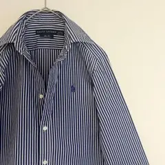 【未使用に近い★希少なブルー濃いめの太ストライプ】ラルフローレン ドレスシャツ★
