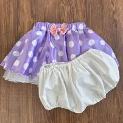 紫ベース白ドット　スカート&インナーパンツセット　(size100〜110)