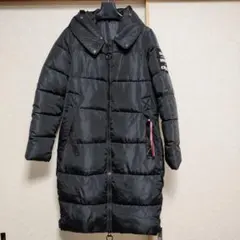ブラックロングダウンジャケット フード付きXL■