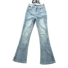 GRL ラインストーン フレアデニムパンツ M