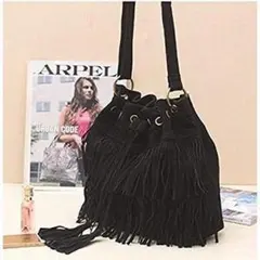大人気☆フリンジ バッグ 【ブラック】 スエード ショルダー バッグ