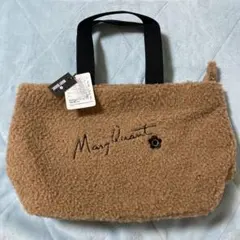 美品【マリークワント】モコモコ ボア サイン フラワー トートバッグ 