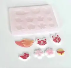 シリコンモールド ねこ 狐 尻尾 桜 鈴 花 トレカ ネイル レジン デコパーツ