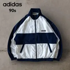 美品90sアディダスadidas切替ナイロンジャケットビッグ刺繍ロゴ古着