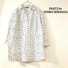 PART2 5分袖カットソー　Vネック 体型カバー　ホワイト　貝柄　11R