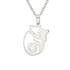 ネックレス ペンダント ( 銀 シルバー ２匹 抱きつき 猫 ねこ ネコ )