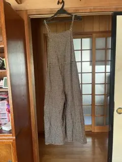 サマンサモスモスチェック柄サロペット(ブラウン系)リネンブレンド
