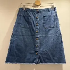 デニムブルー Aラインスカート ボタンフロント