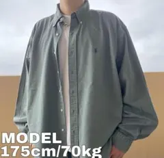 ラルフローレン 2XL 緑モスグリーン 無地ワンカラーシャツ 刺繍ポニー古着