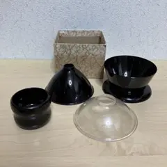 E壁 【茶道具】茶器セット 茶定合 黒漆塗（風） 棗・茶漉し・受け皿 4点セットのサムネイル