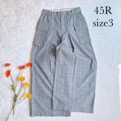 美品♡45R　コットンワイドパンツ　チェック柄　ゆったり大きめサイズ　3のサムネイル