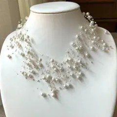 フェイクパールとシルバー925金具の大ぶりネックレス　結婚式　華やか