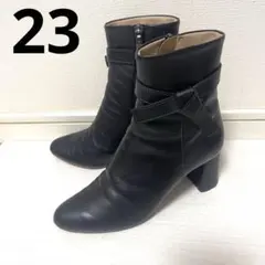 DIANA ダイアナ ショートブーツ リボン 本革 美脚 黒 23.0