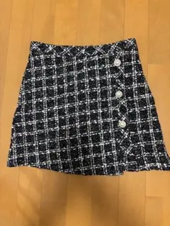 G R L ツイードミニスカート パール調ボタン ブラック