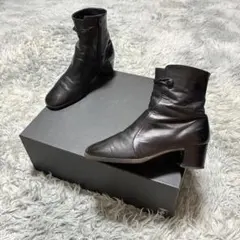 【良品】銀座ヨシノヤ 本革 サイドジップ ショートブーツ BLACKのサムネイル