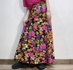 60-70s flower printed long skirt