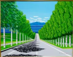★海の見える白樺並木・谷村一男肉筆油彩画・F6 ☆海の見える白樺並木・谷村一男肉筆油彩画・F6 ☆海の見える