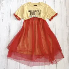 MARKEY'S 120cmキッズ 半袖 ワンピース チュール レッド イエローのサムネイル